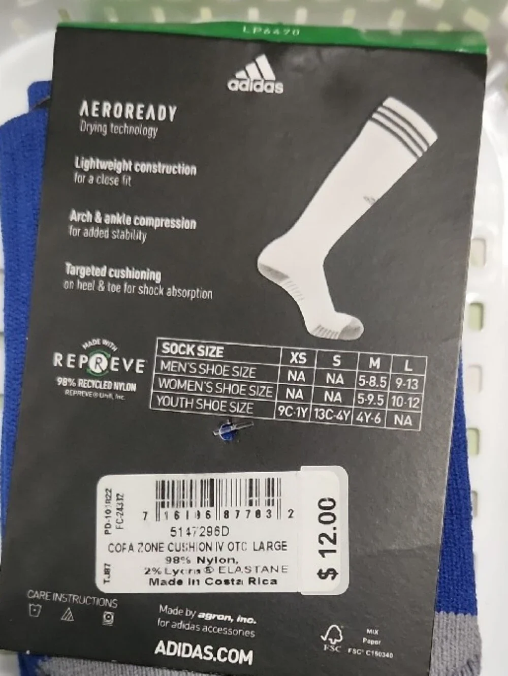 Adidas Blue Soccer Copa Zone Athletic Socks with White Logo L